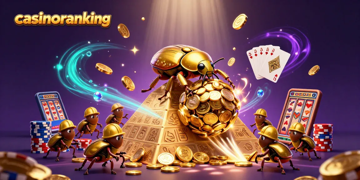 Experience the excitement of casinoranking's vibrant casino world with golden coins and colorful symbols.