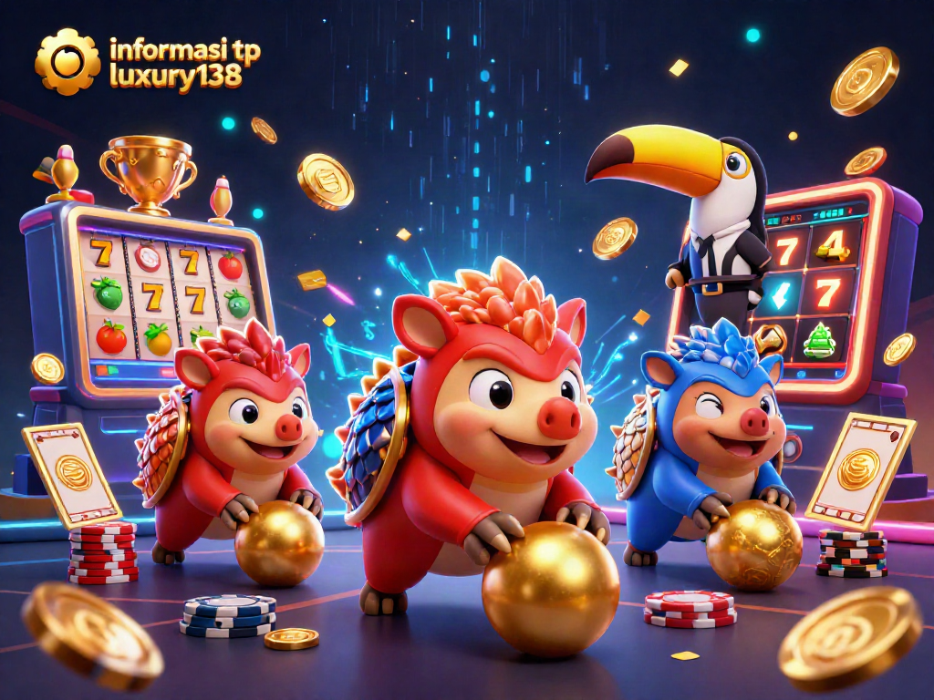 Menampilkan informasi rtp luxury138 sambil bermain slot bergaya kartun dengan pangolin berarmor.