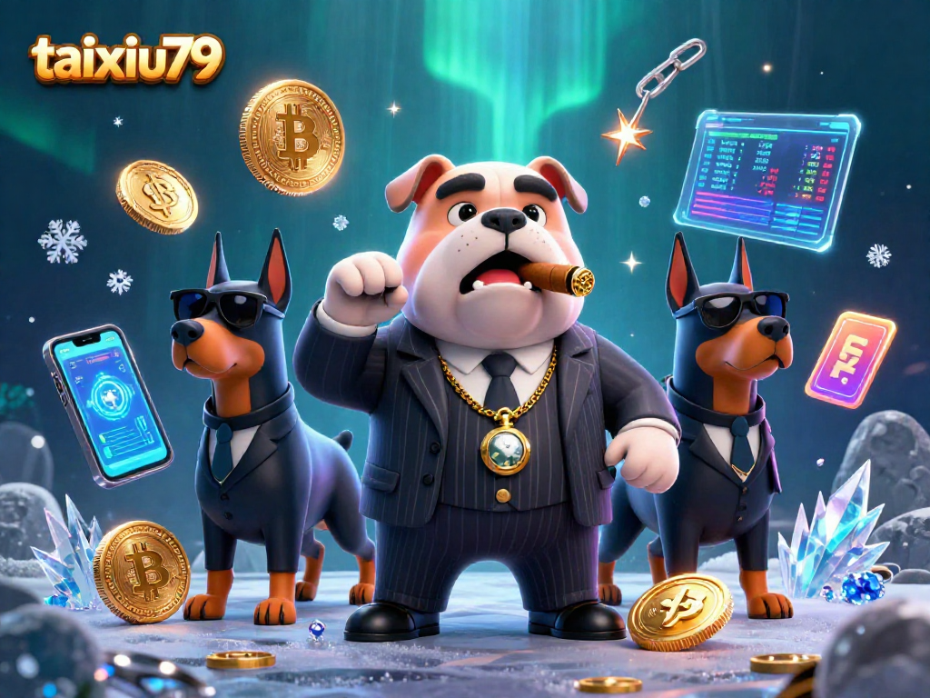 Engage in thrilling bets at taixiu79 with playful cartoon mafia characters and vibrant casino elements.