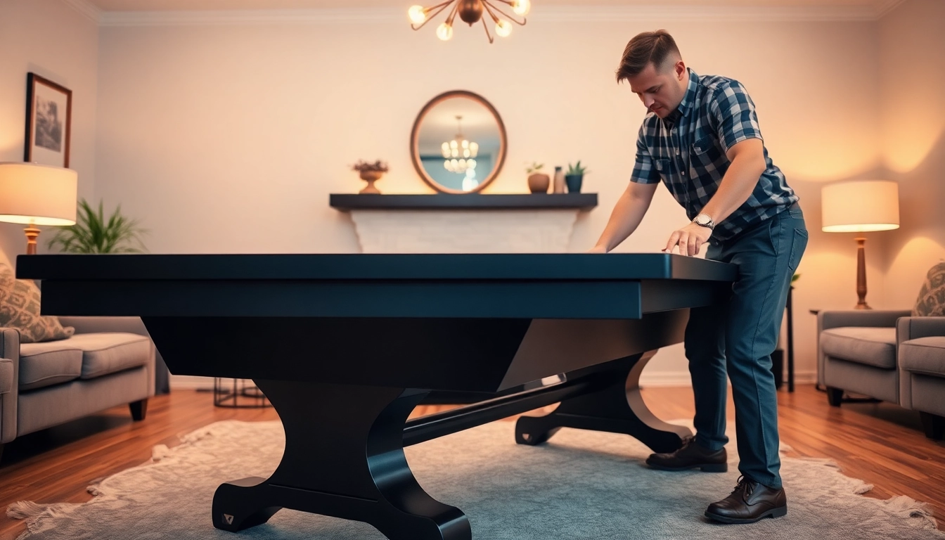 Experienced team providing game table movers services with precision in a cozy living space.
