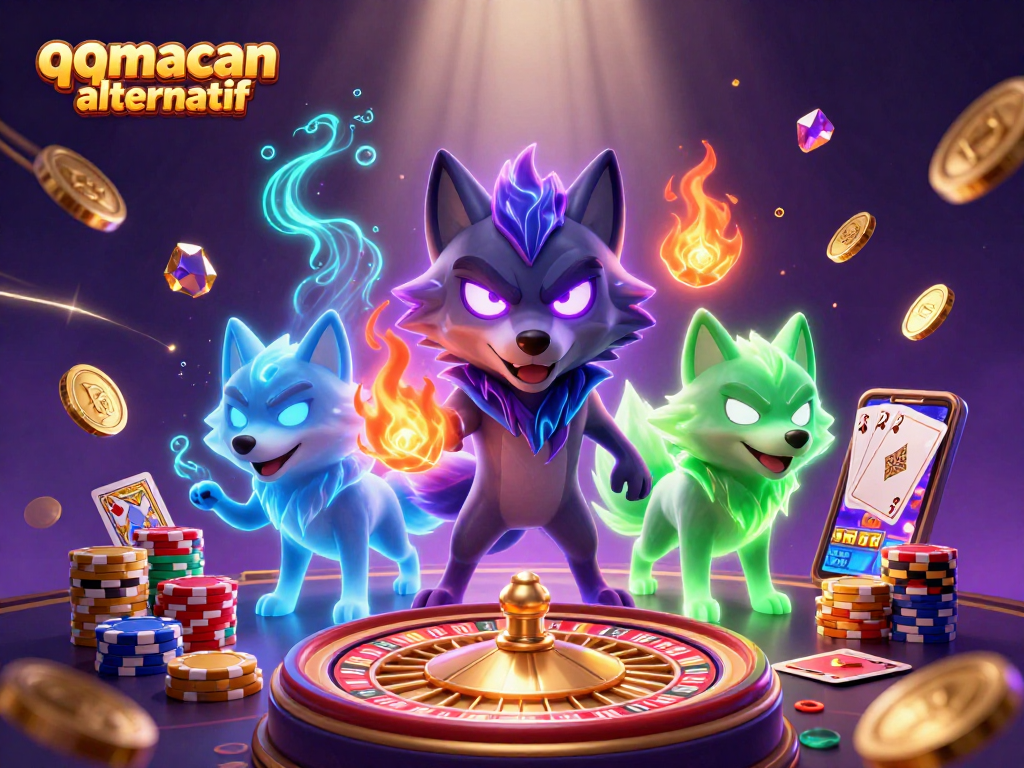 Experience the thrill of qqmacan alternatif with phantom wolves, cascading coins, and vibrant gaming elements.