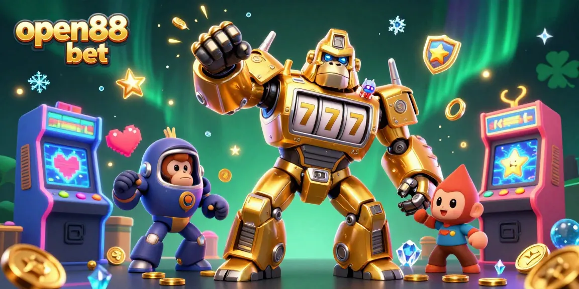 Join the excitement of open88 bet with a dynamic 3D scene featuring a mech gorilla and vibrant casino elements.