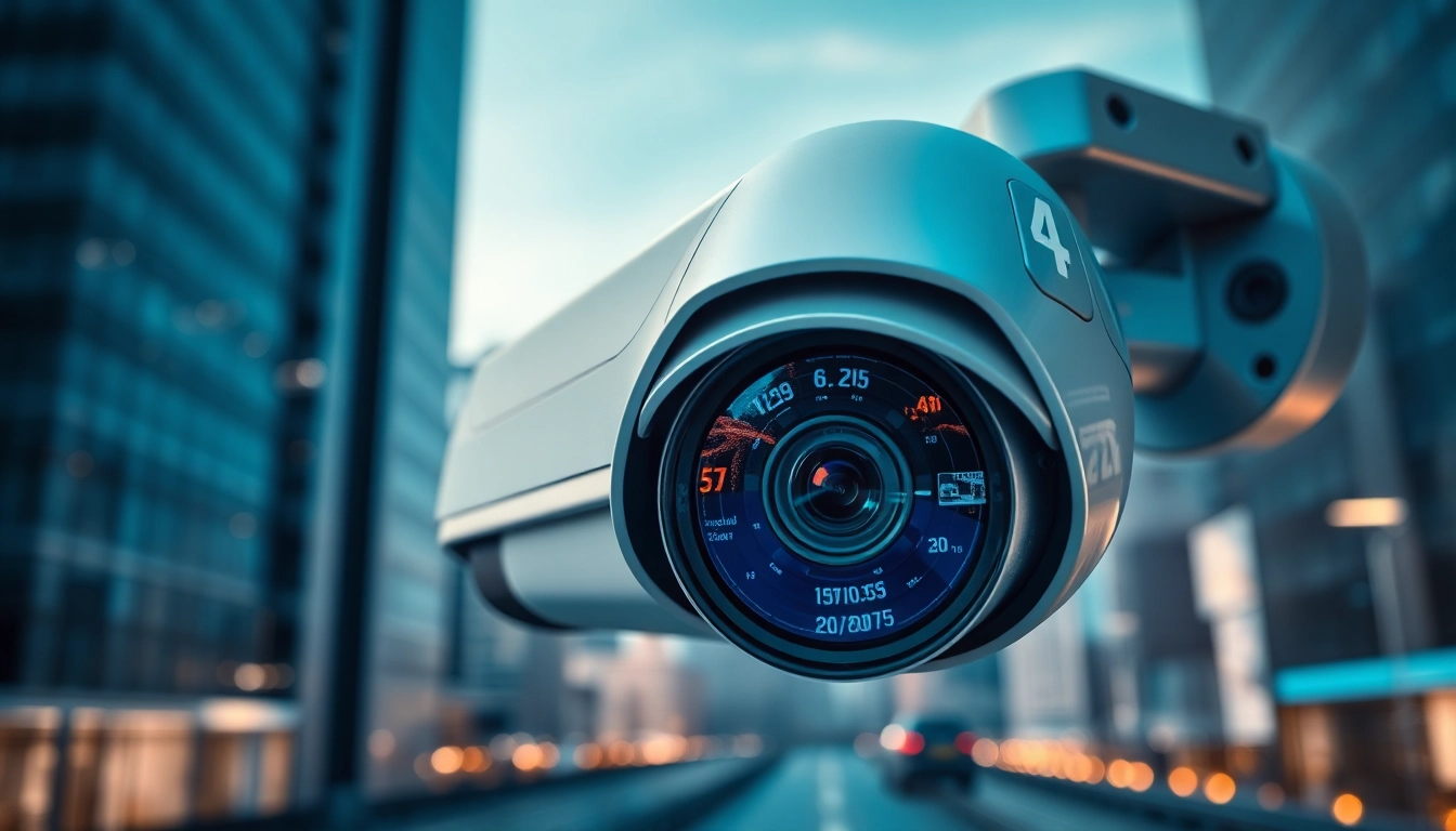Implementing computer vision for CCTV in a modern urban setting with bright features and sleek design.