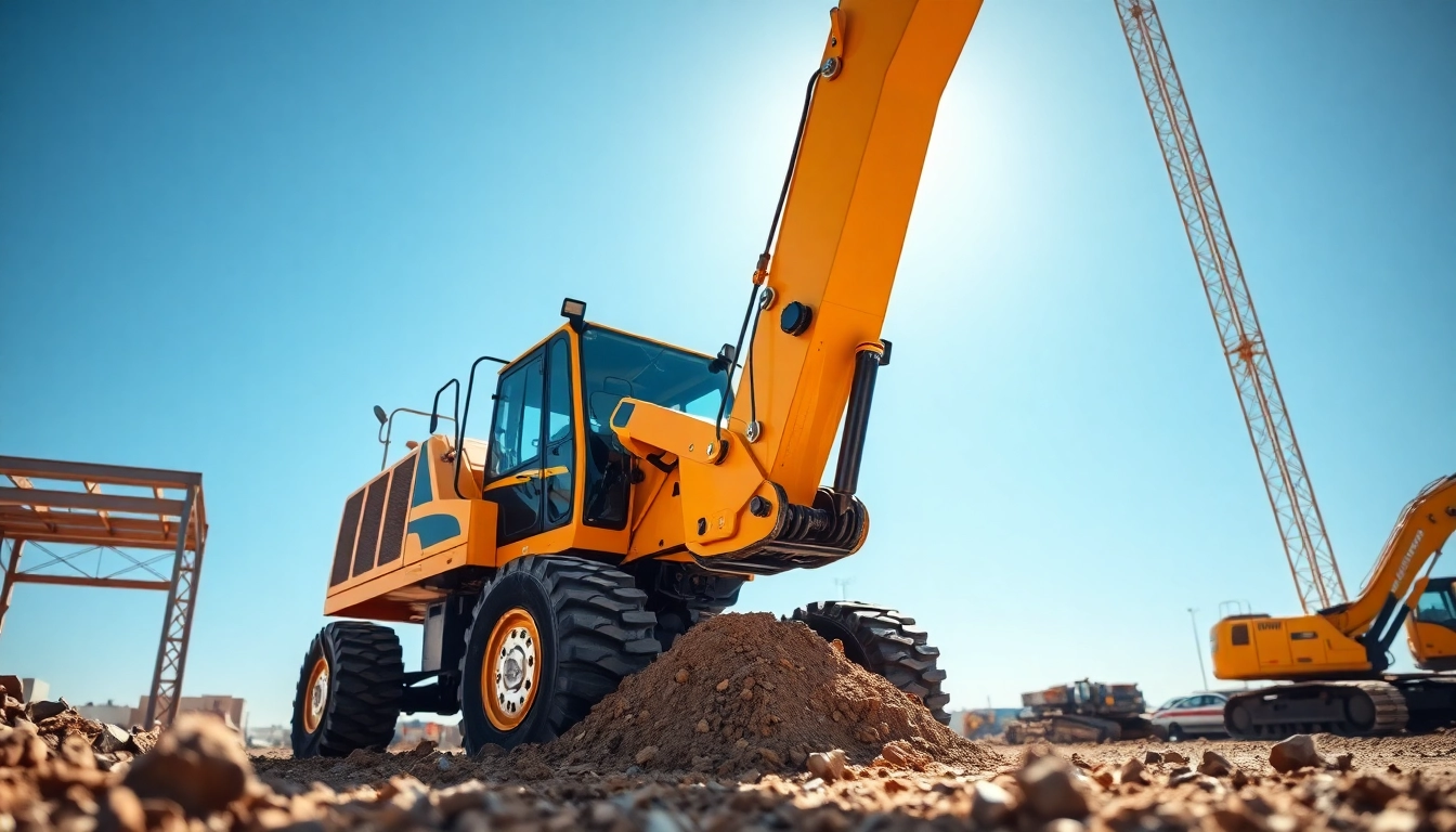 Gradal excavator performing heavy lifting on a busy construction site.