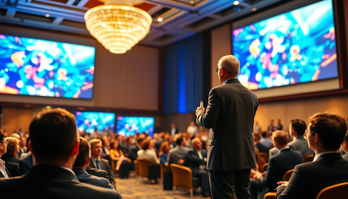 Keynote Speaker captivating audience with dynamic presentation at a professional event.