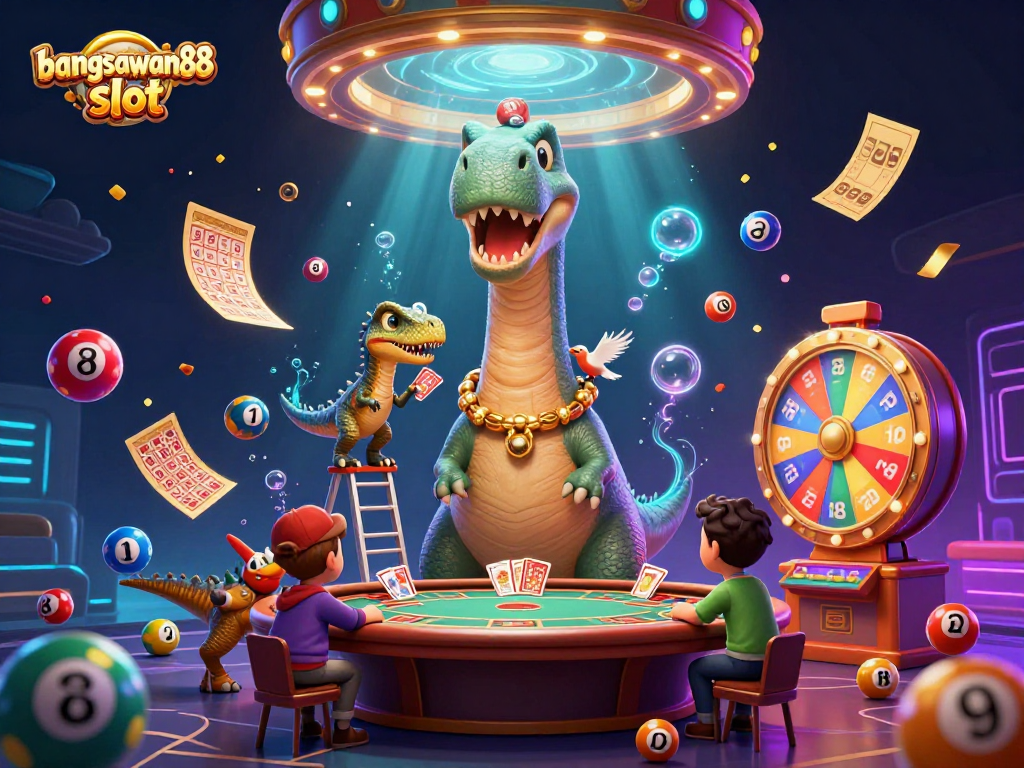 Join the action in bangsawan88 slot with vibrant games and dynamic characters in this colorful casino illustration!
