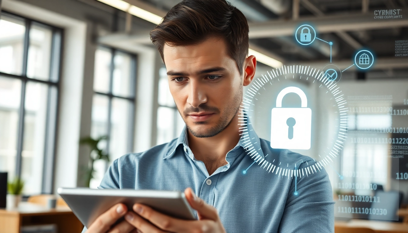 Understanding cyber essentials accreditation through a professional examining a digital lock.