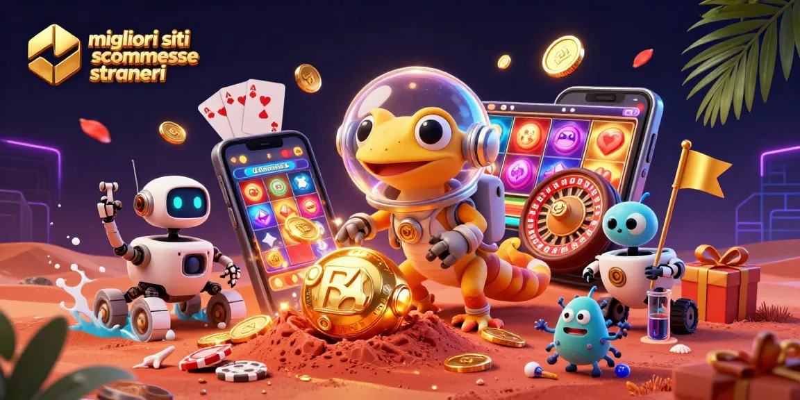 Scommetti con i migliori siti scommesse stranieri approfittando di bonus e promozioni in un'illustrazione vivace.