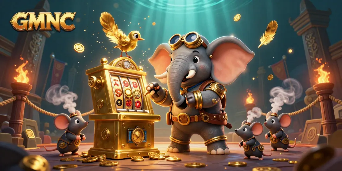Spin the golden slot machine at GMNC while the steampunk elephant creates an electrifying scene.
