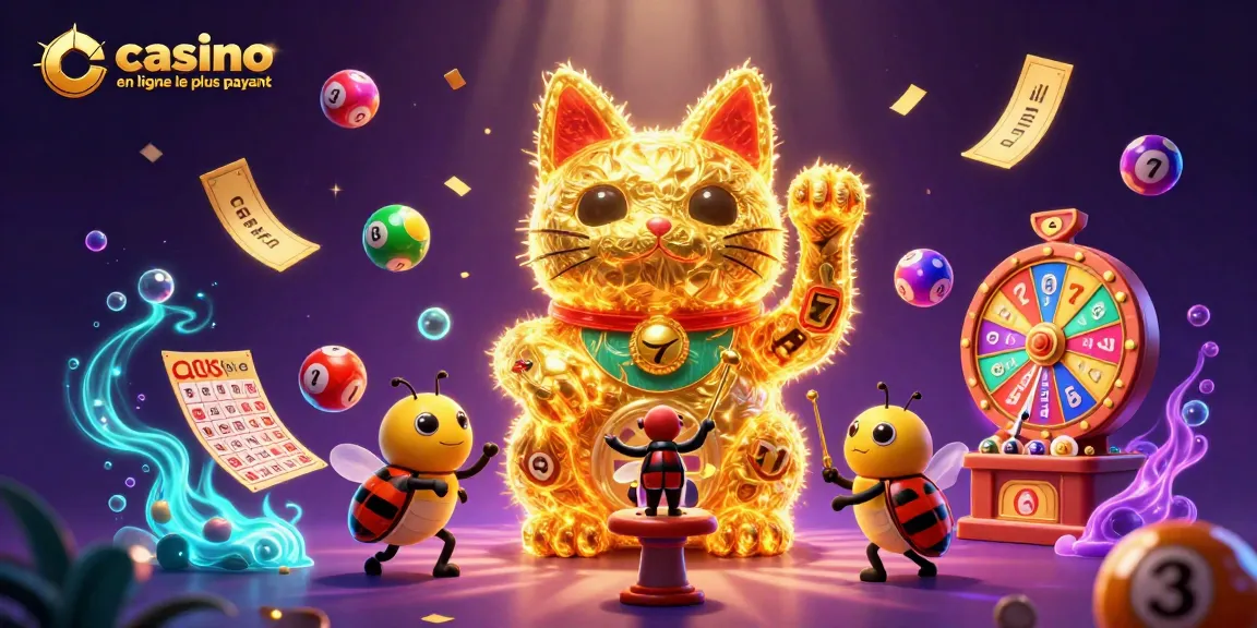 Découvrez le casino en ligne le plus payant avec un chat chanceux animé entouré de loteries et de jeux dynamiques.