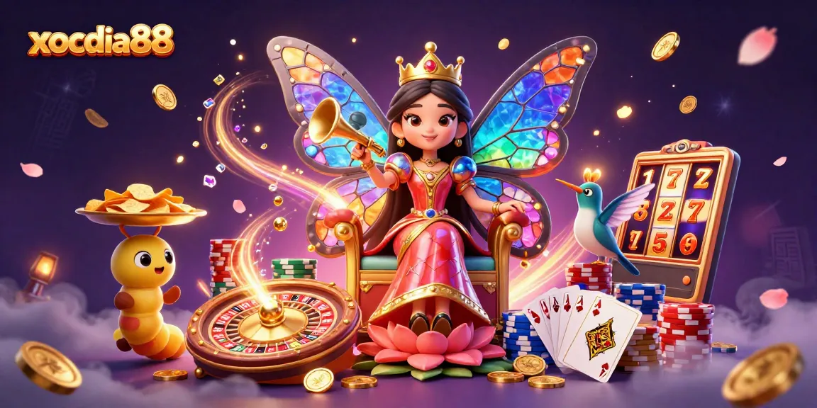Engage with exciting gaming at xocdia88, featuring a colorful 3D casino scene with vibrant characters and action.