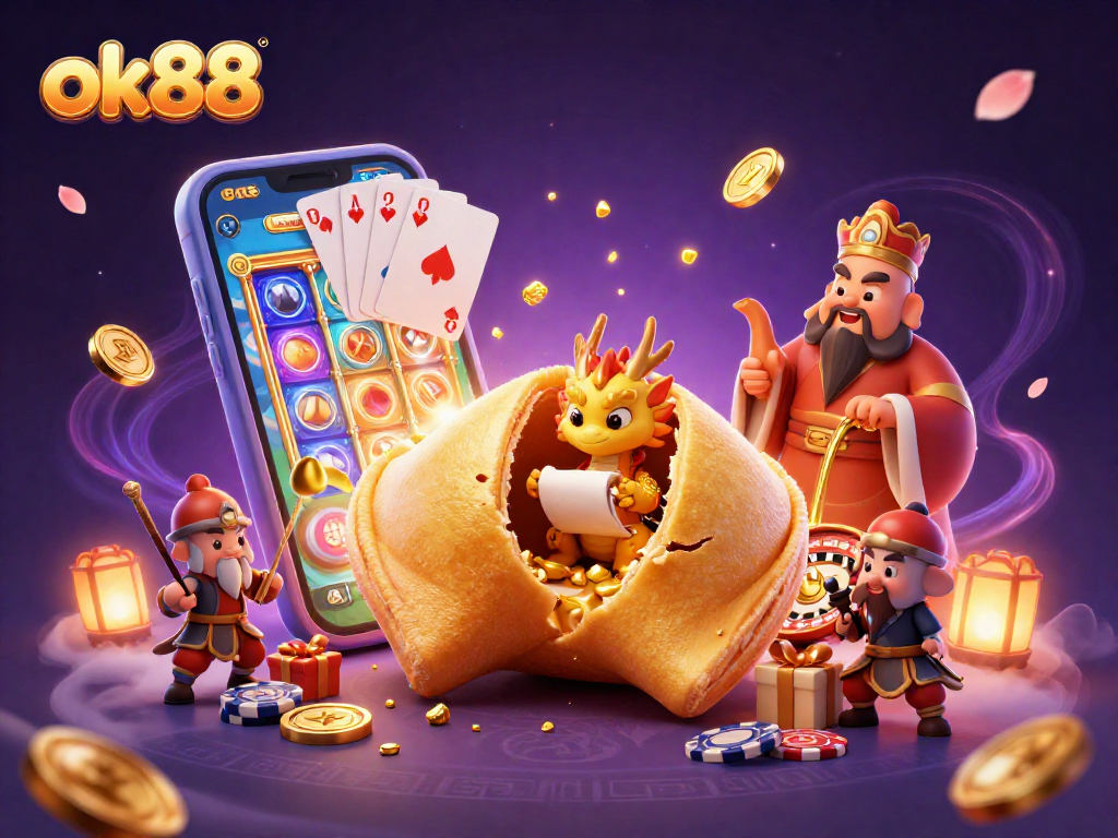 Engage with the thrilling world of ok88 as playful dragons and golden games come alive in a casino-themed fantasy.