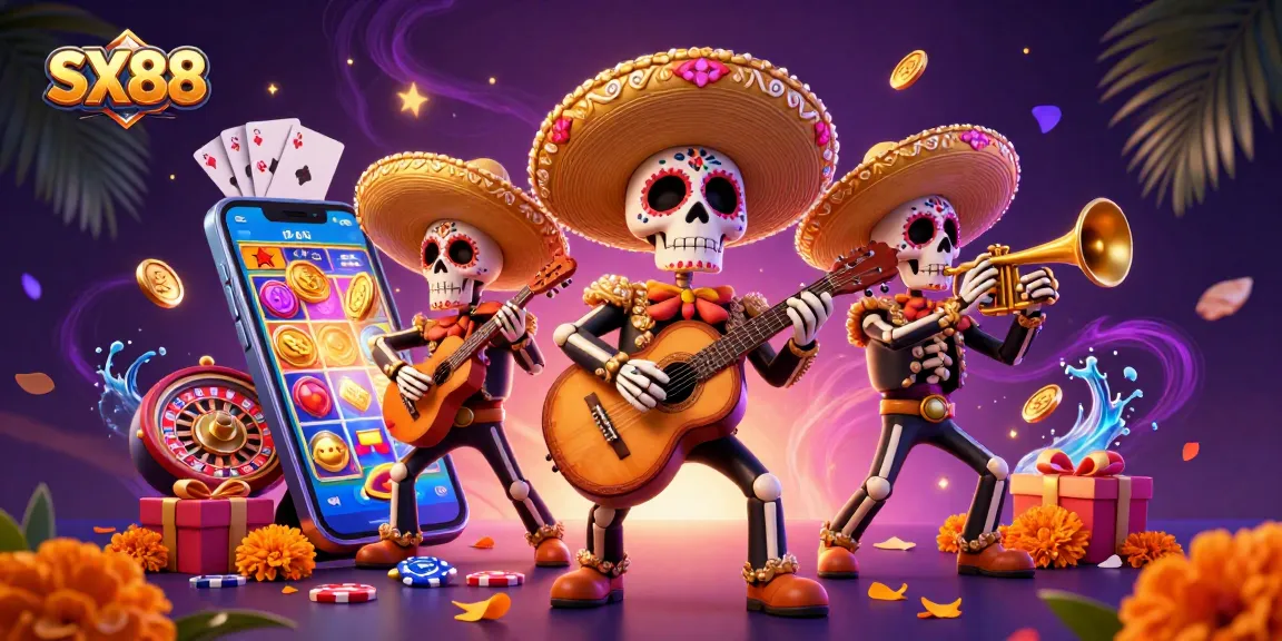 Experience the exciting world of SX88 with vibrant characters and thrilling slot games in this dynamic casino illustration.