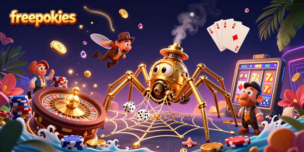 Enjoy freepokies and vibrant casino action with golden elements and steampunk characters.
