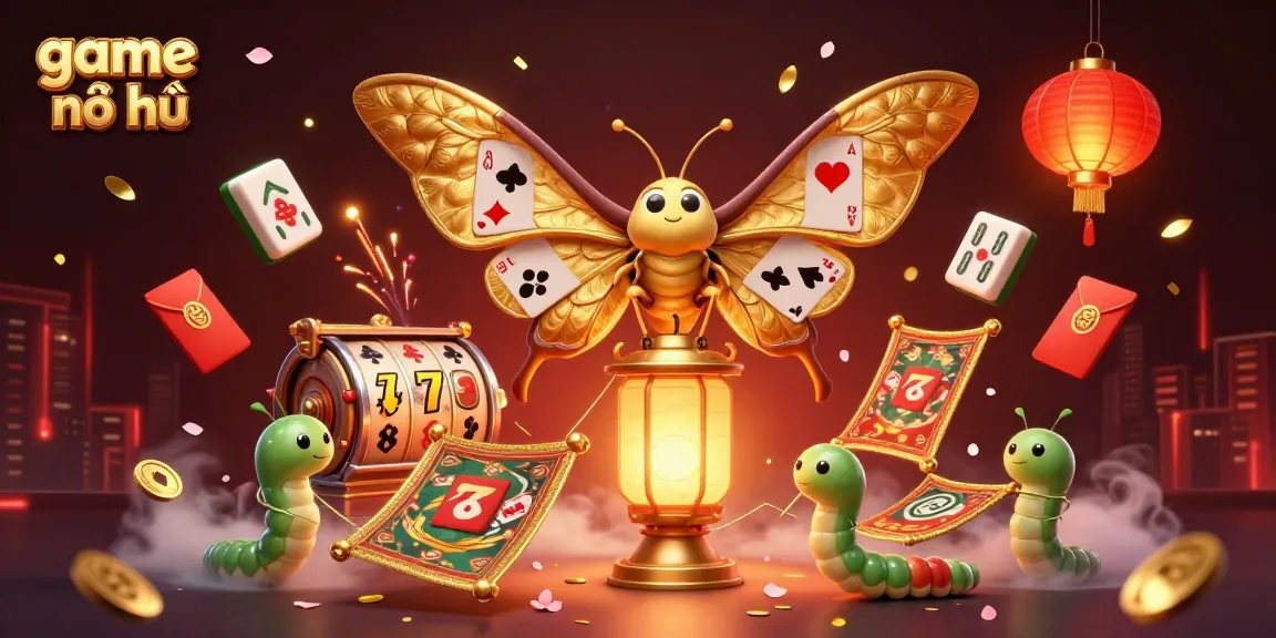 Experience game nổ hũ with vibrant 3D illustration of casino-themed elements and characters.
