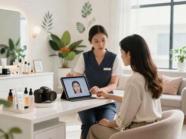 Consultation in beauty studio about alternatives to QOVES facial analysis