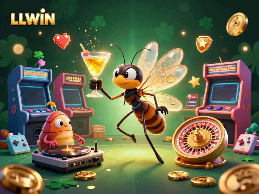 Experience the vibrant energy of LLWIN with a 3D illustration showing a unique casino mascot and gaming elements.