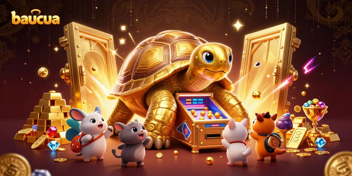Baucua offers a thrilling gaming experience featuring a colossal golden tortoise and vibrant treasures.