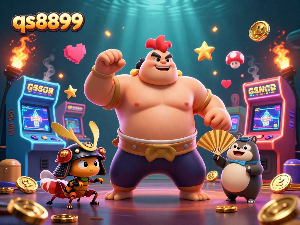 Engage your luck with qs8899 in an exciting casino gaming adventure surrounded by vibrant characters.