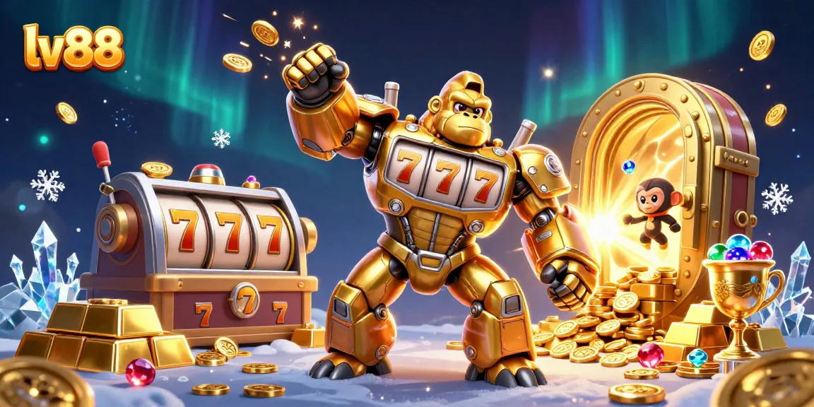Engage with slot games at lv88 featuring a golden gorilla mech bursting with winnings.