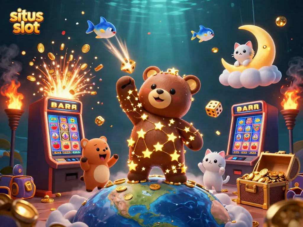 Menangkan jackpot dengan situs slot yang luar biasa dalam ilustrasi 3D yang penuh warna.