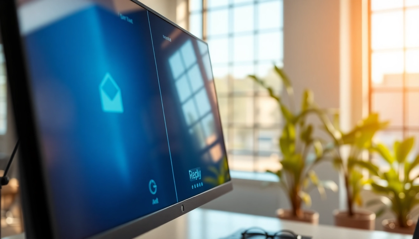 AI that replies to scheduling emails displayed on a computer screen in a modern office.