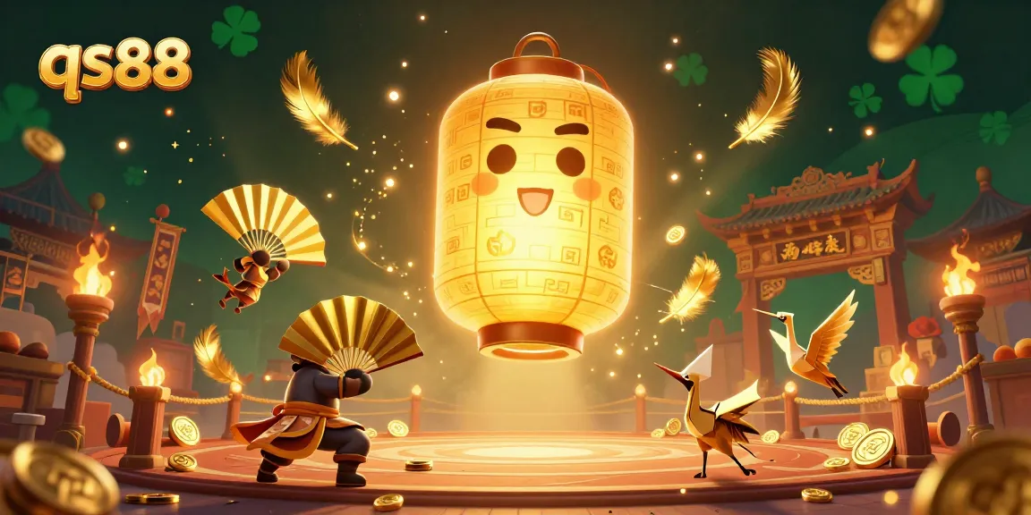 Experience the magic of qs88 with a 3D illustration showcasing a golden lantern spirit and dynamic casino elements.