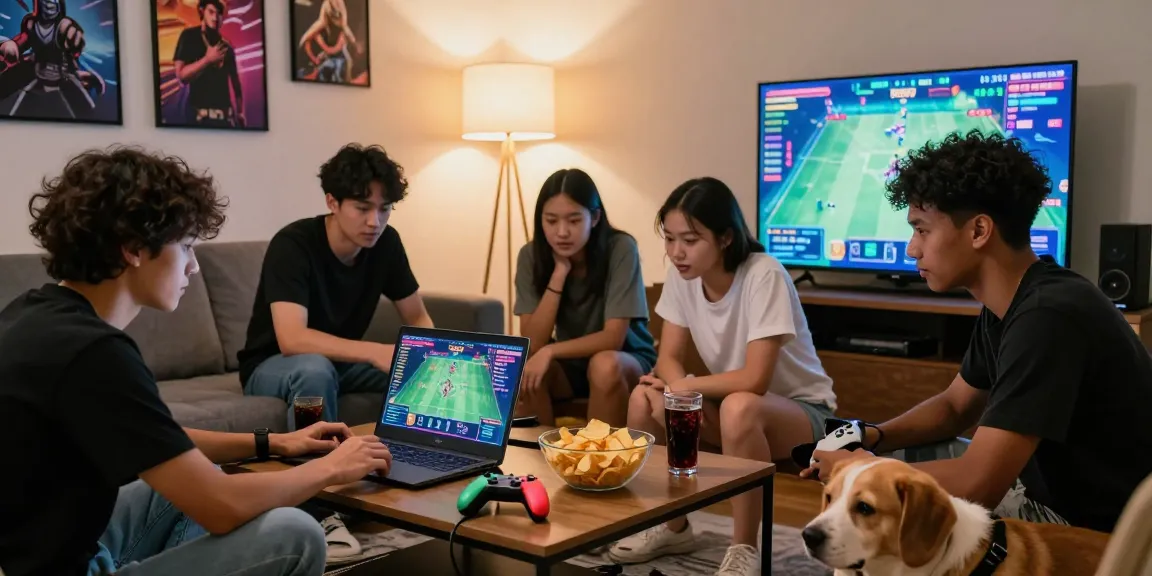 Dewatogel gaming friends enjoying a Togel session in a cozy living room.