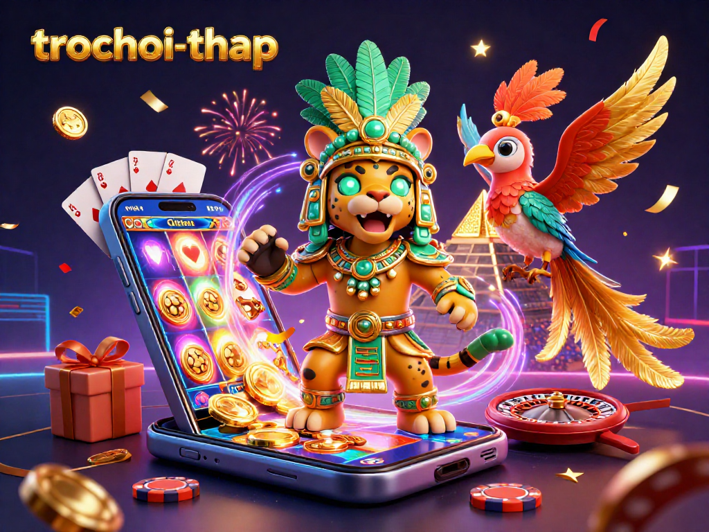 Engage in trochoi-thap action with a vibrant 3D scene of casino excitement featuring Mayan elements.