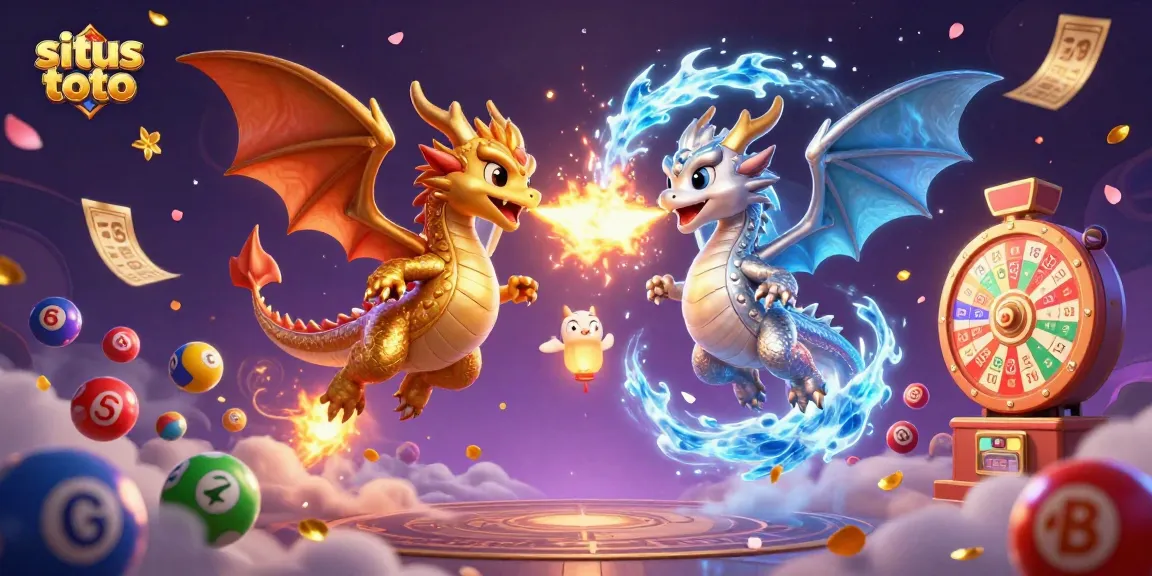 Spin your fortune with situs toto as golden and silver dragons soar amidst vibrant lottery action.