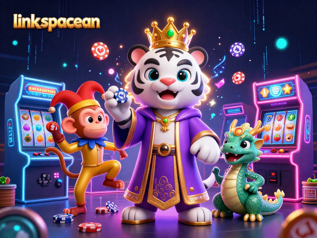 Experience gameplay excitement with link spaceman as the colorful 3D slot reels spin in a vibrant casino scene.