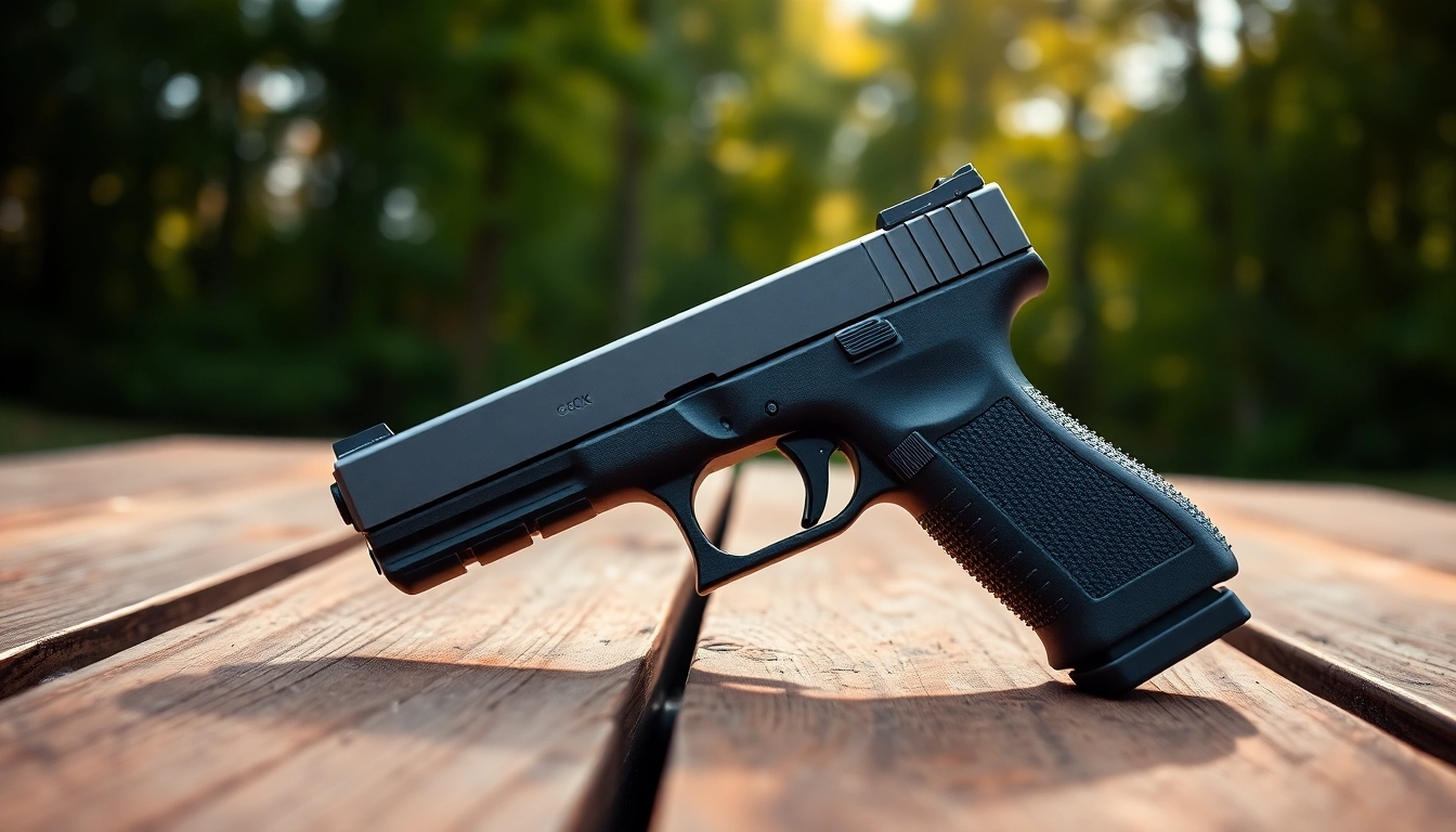 View of Glock 43X MOS pistol on a shooting range, showcasing its optics-ready design.