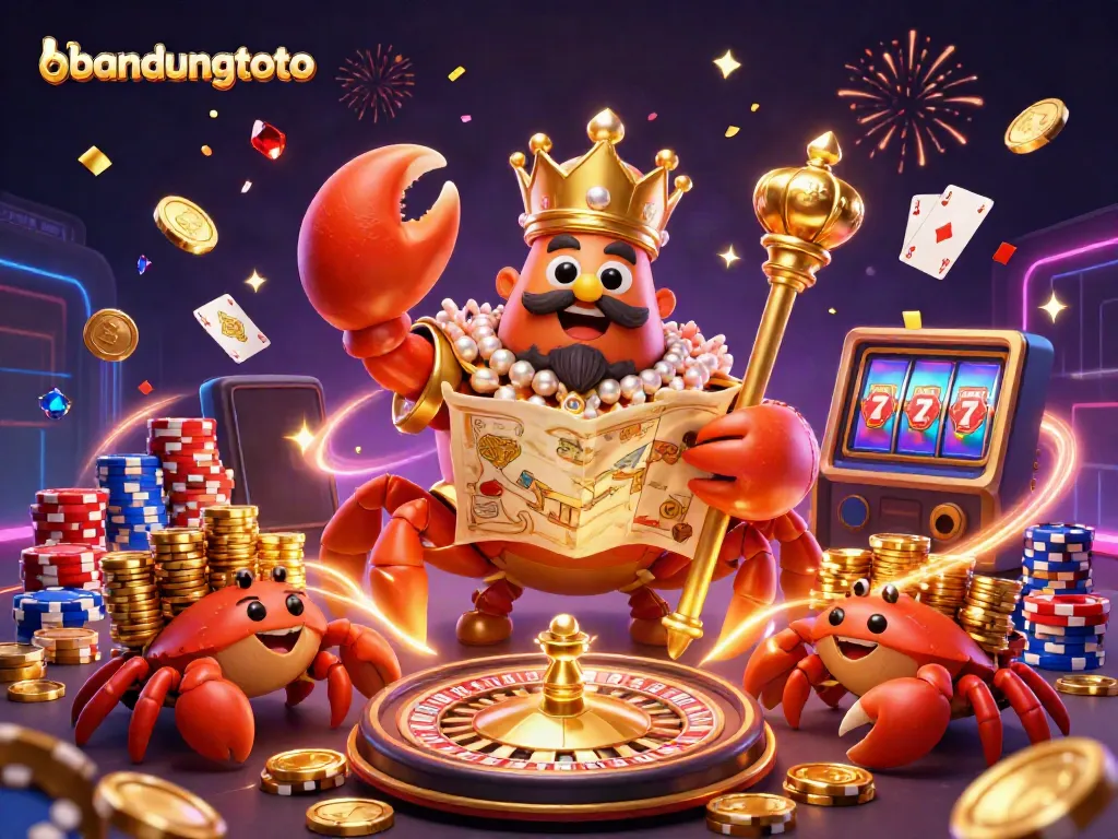 Experience the excitement of bandungtoto with a golden crab emperor and stunning casino elements.