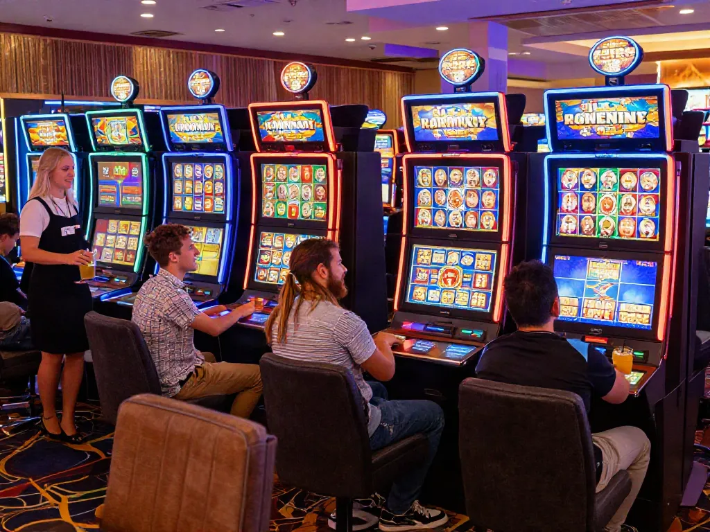 Engaged players enjoying slot gacor games in a vibrant casino setting.