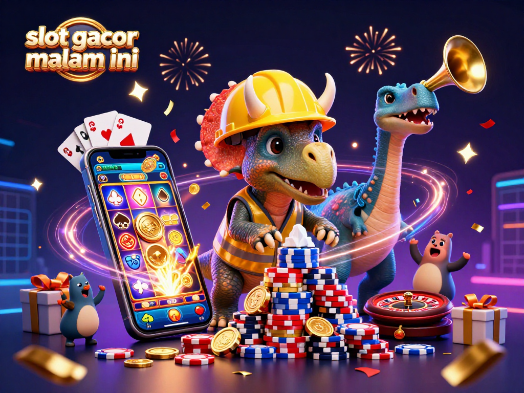 Spin the reels in style with this vibrant slot gacor malam ini illustration featuring joyful characters and casino excitement.