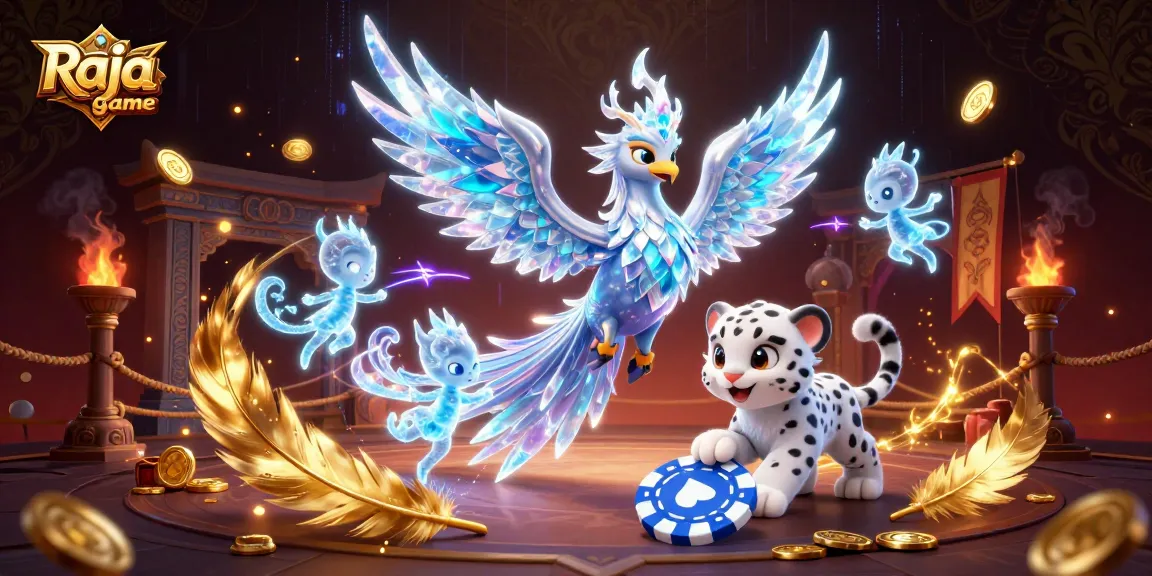 Engage with Raja game excitement featuring a phoenix and ice sprites around dynamic gambling elements.