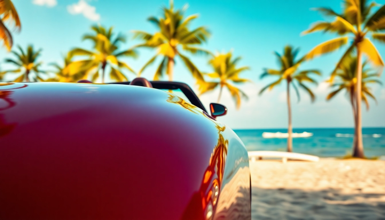Experience the elegance of premium car rental saint barth with a luxurious convertible on the beach.