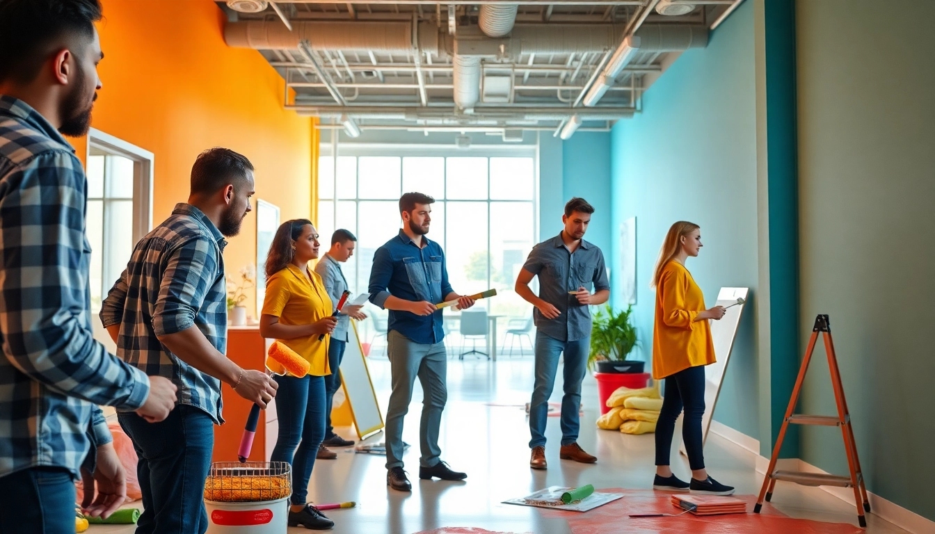 Transforming spaces with commercial paint services by a skilled team in a bright office.