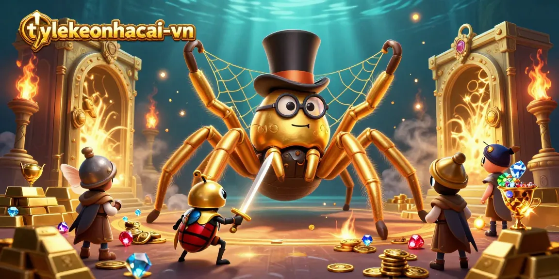 Experience the thrill of gambling at tylekeonhacai-vn with vibrant casino characters weaving golden threads of fortune.