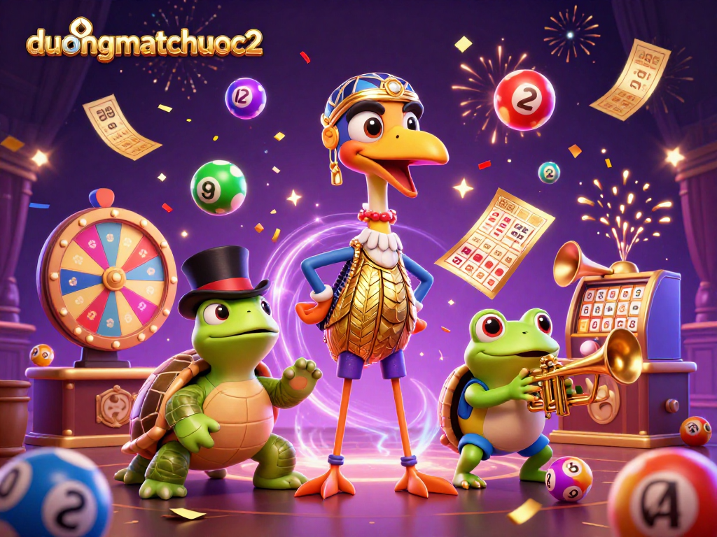Engage with duongmatchuoc2 amidst vibrant lottery balls and golden casino elements in this lively illustration.