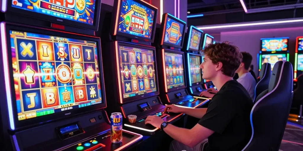 Player enjoying a dynamic slot game in a vibrant online casino.