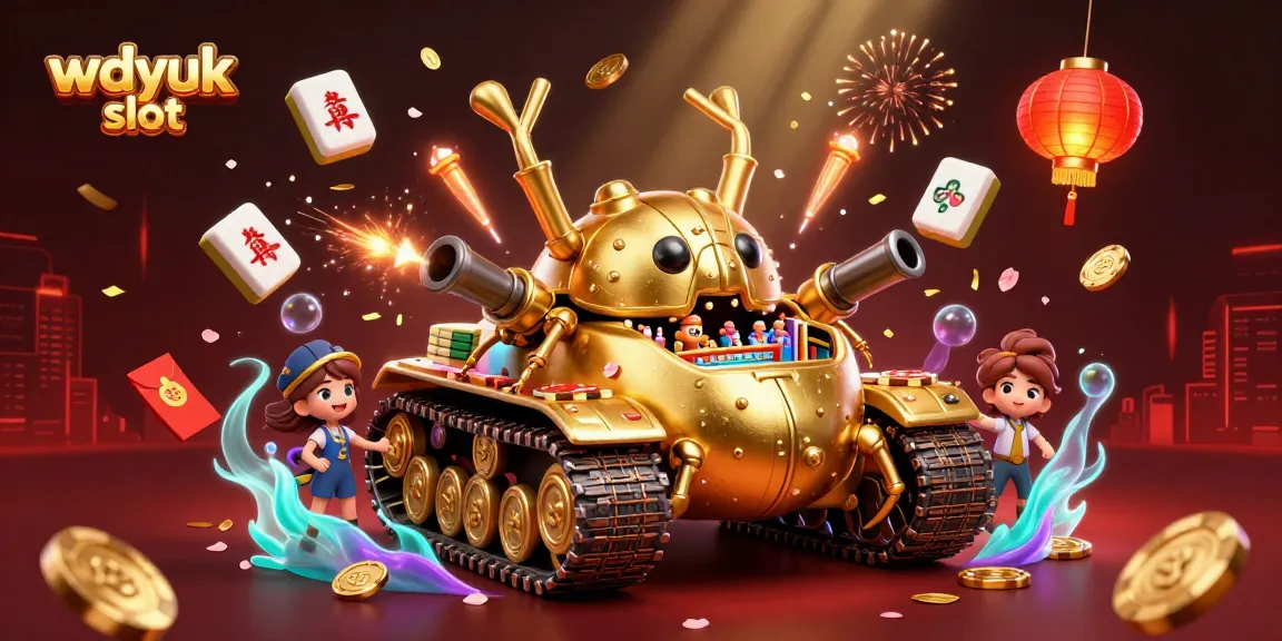 Spin the wdyuk slot reels in a vibrant 3D casino scene filled with golden elements and lively characters.