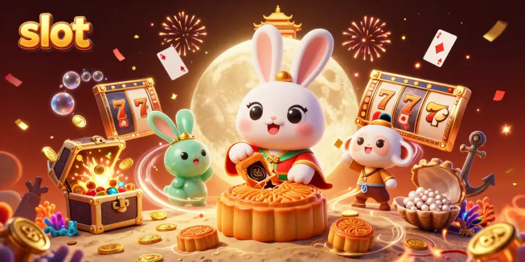 Menggulingkan slot sambil menjelajahi harta karun di bulan dalam gambar ilustrasi 3D.