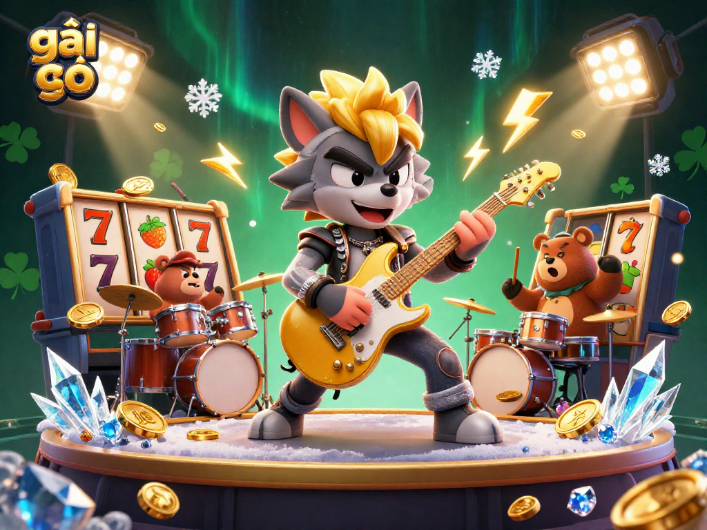 Các tay guitar rock kiểu hoạt hình 3D biểu diễn trong sòng bạc "gái gọi" với hình thái thú vị, tràn ngập các trò chơi.