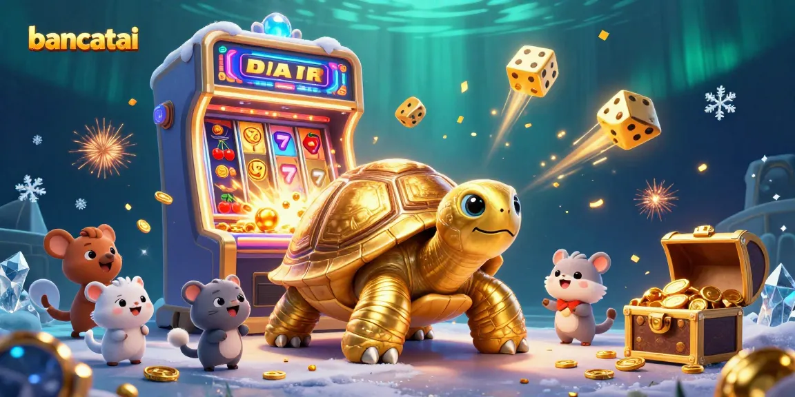 Experience thrilling gameplay with bancatai's vibrant casino scene featuring a colossal tortoise and excitement.