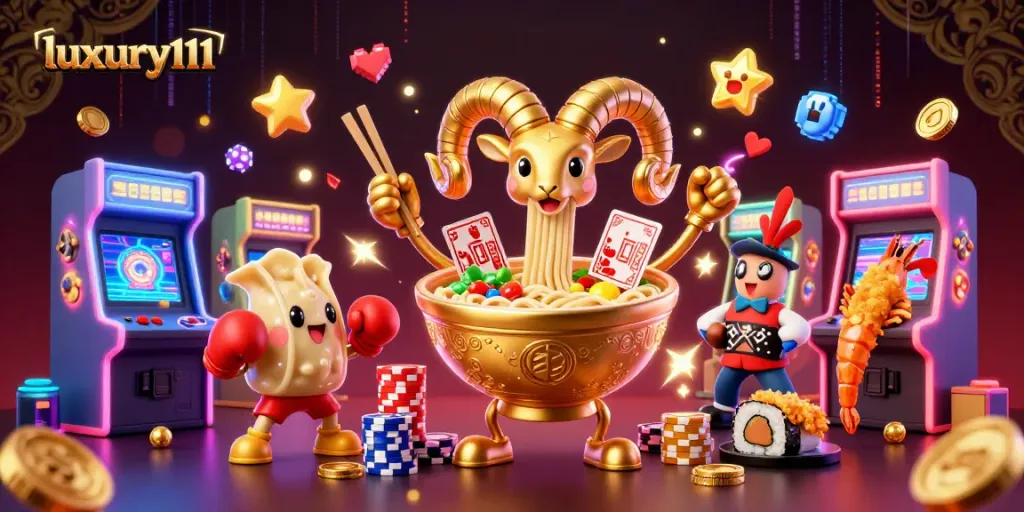 Engage in thrilling gaming with luxury111, featuring fun 3D animated casino characters and vibrant arcade elements.