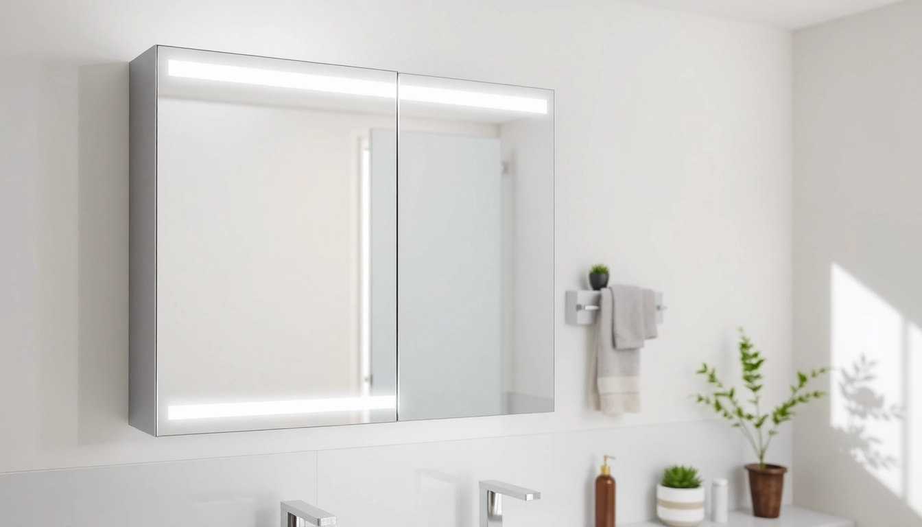Spiegelschrank Bad mit Beleuchtung in einem modernen Badezimmer mit stilvollem Design.