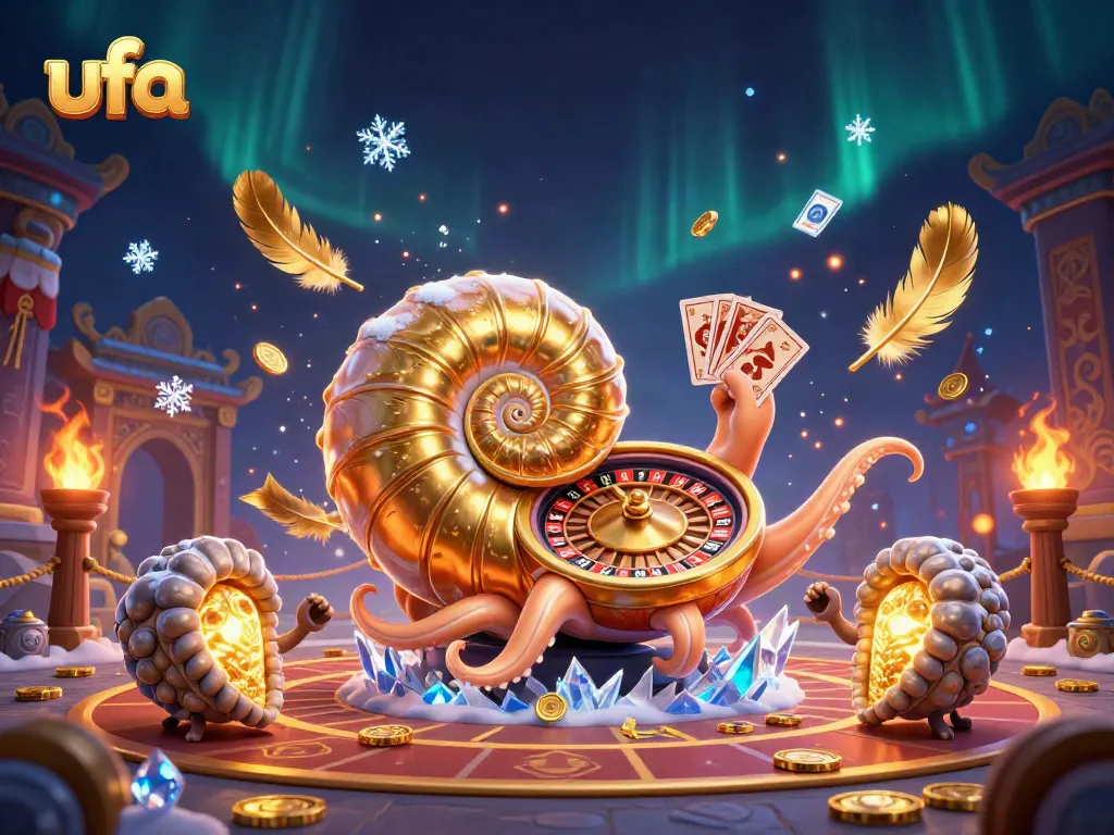 ufa นำเสนอตัวการ์ตูน 3D ชนิดหอยนางรมทองคำที่หมุนรอบตัวและถือไพ่ในการเล่นพนัน