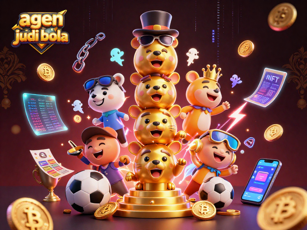 A thrilling agen judi bola scene with colorful sports betting elements surrounding a golden totem pole.
