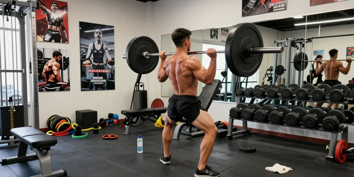 Bodybuilder lifting weights in a vibrant gym setting, highlighting the Steroid Shop culture of muscular growth and strength.